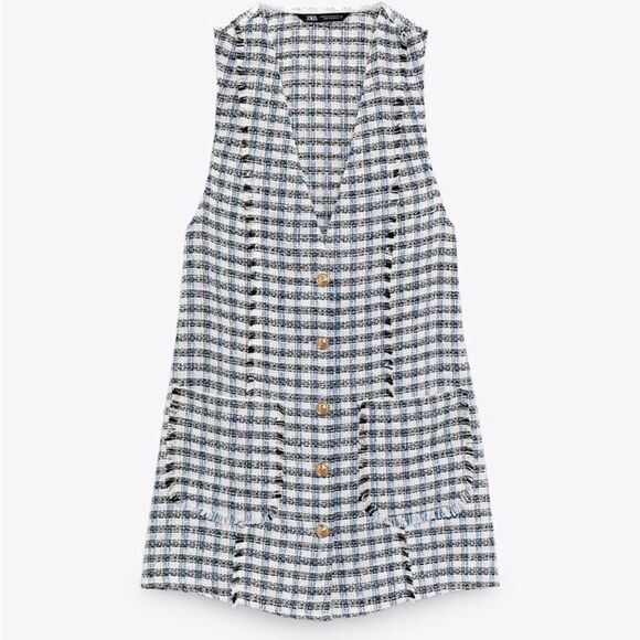 Zara Textured Pinafore Dress Patch Pockets New - Picture 4 of 10